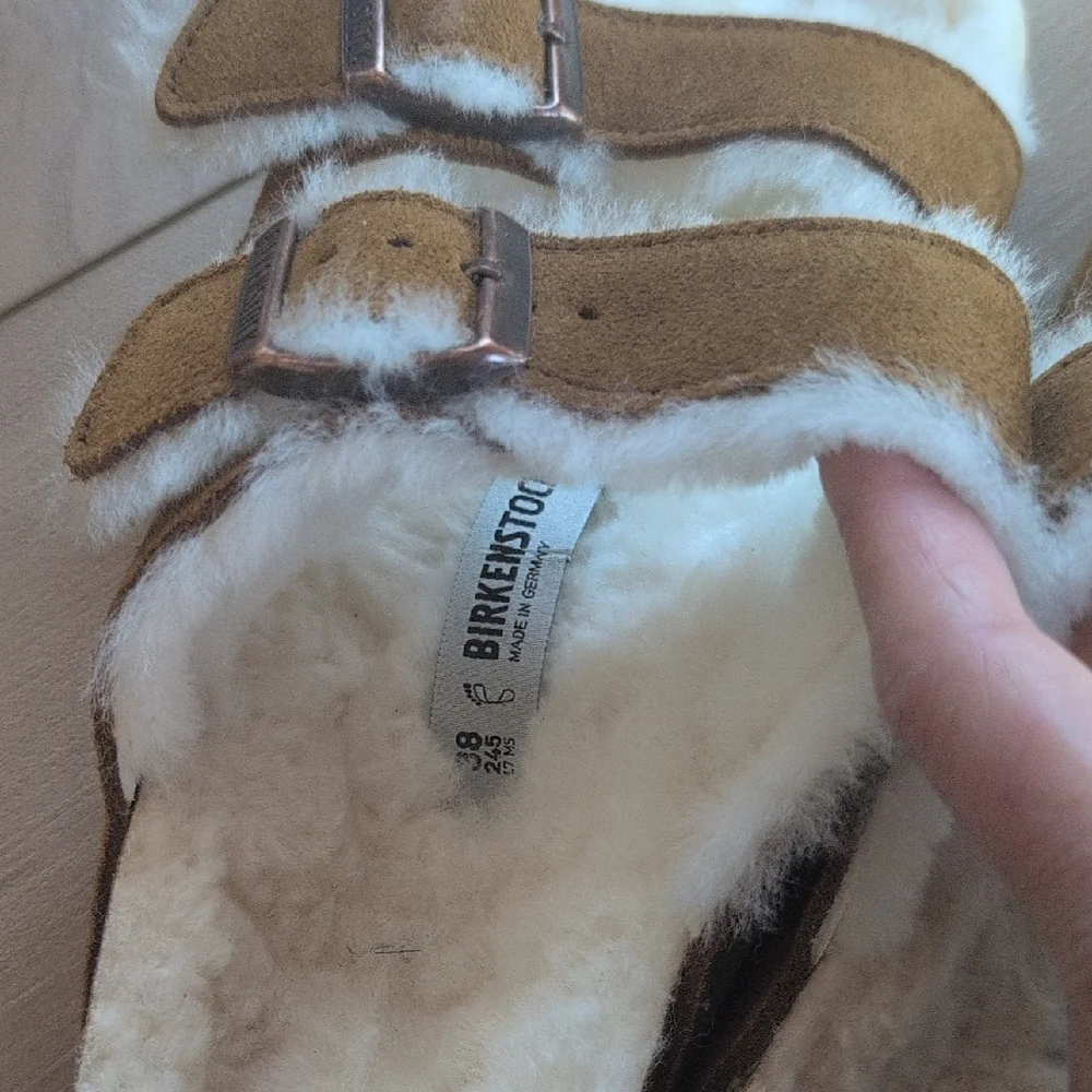 Birkenstock Tan Shearling Sandals - Picture 1 of 5